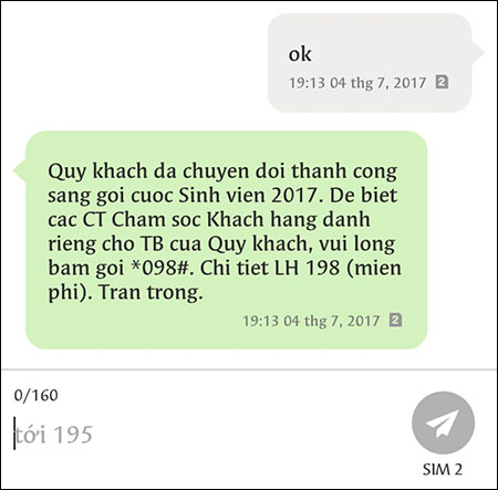 Xác nhận sim Sinh viên