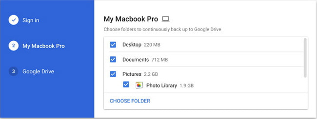Giao diện Backup & Sync của Google