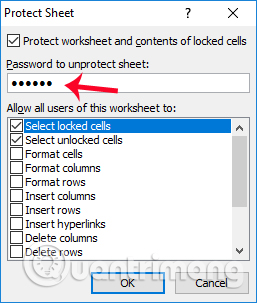 Nhập mật khẩu cho sheet