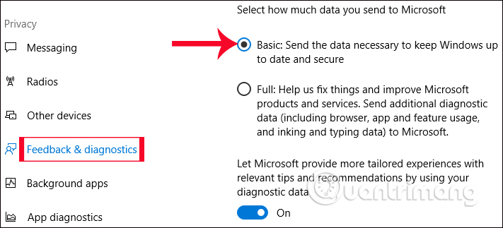 Tùy chỉnh trong Privacy