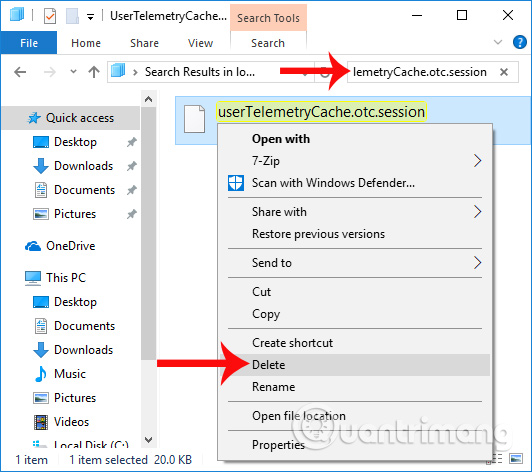 Xóa file UserTelemetryCache.otc.session