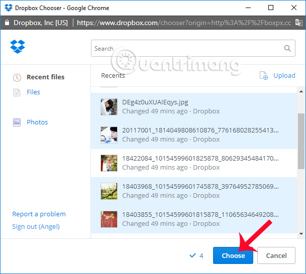 Chọn hình ảnh trên Dropbox