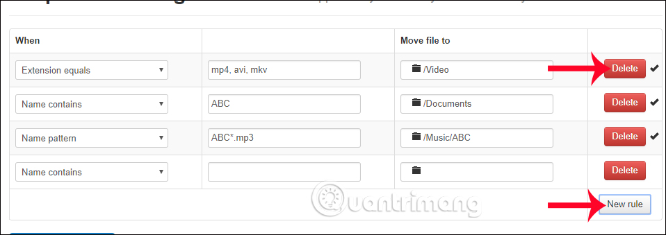 Xóa hoặc tạo rule mới