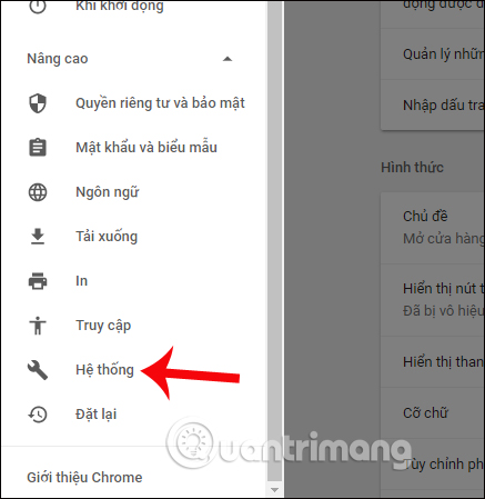 Nhóm thiết lập Hệ thống trên Chrome