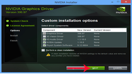 update driver card NVIDIA options