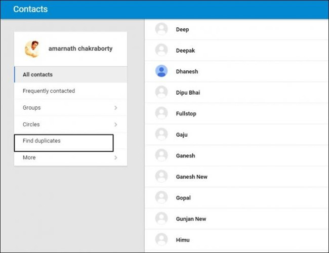 Chọn "Find Duplicates" để tìm danh bạ trùng lặp