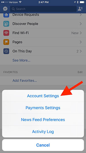 Mở phần thiết lập trong tài khoản