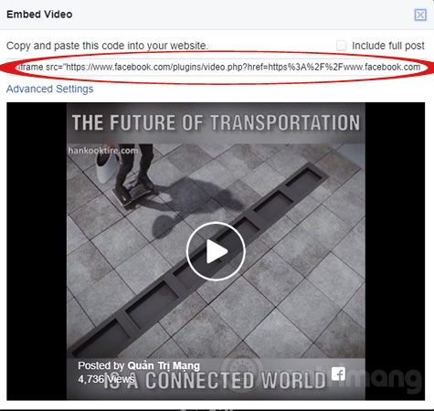 Sao chép code nhúng video Facebook