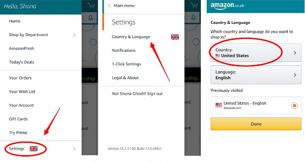 Thay đổi phần cài đặt quốc gia