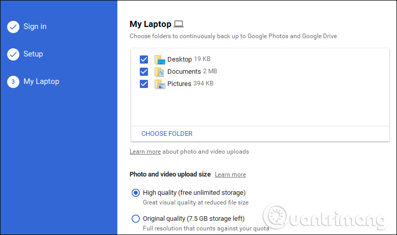 Chọn thư mục để sao lưu