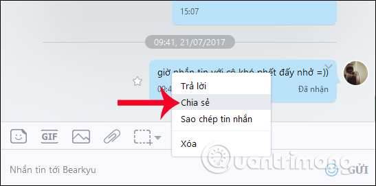 Nhấn Chia sẻ tin nhắn