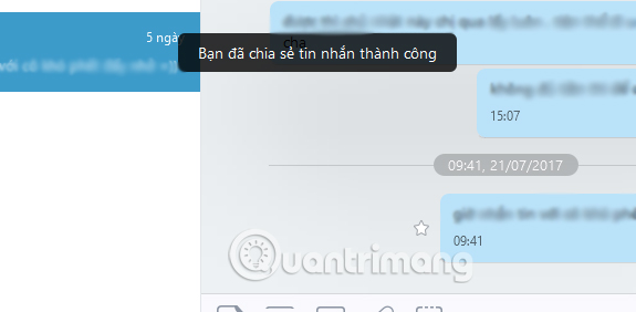 Thông báo chia sẻ tin nhắn Zalo