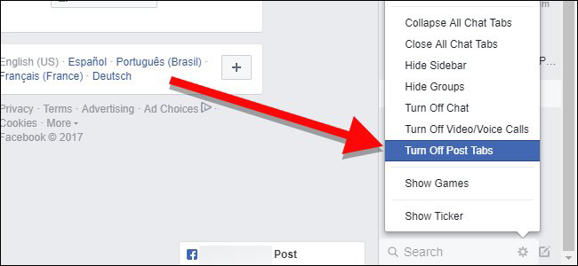 Nhấp chọn Turn Off Post Tabs