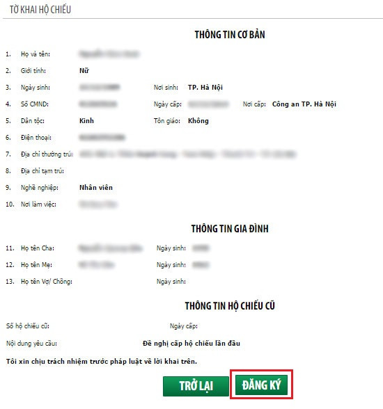 Xác nhận lại thông tin sau khi đăng ký