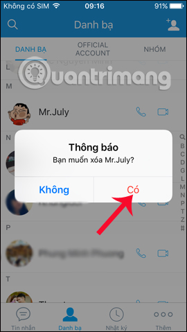 Xóa bạn bè Zalo