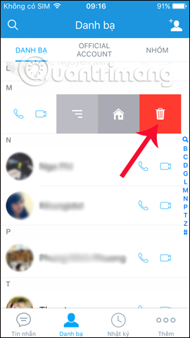 Nhấn biểu tượng xóa
