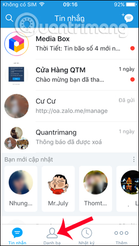 Giao diện trên Zalo