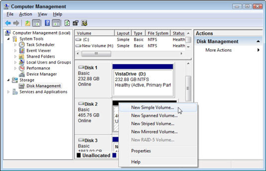 Chọn New Simple Volume