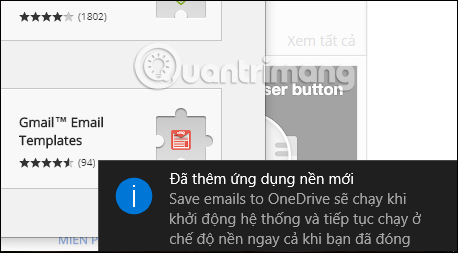 Thông báo cài đặt Save emails to OneDrive