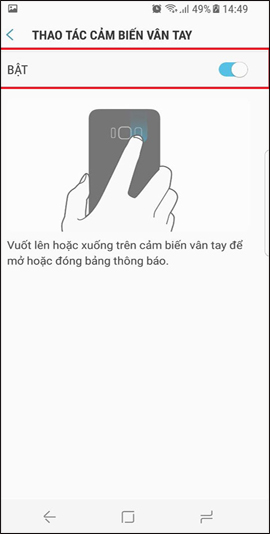 Bật cảm biến vân tay