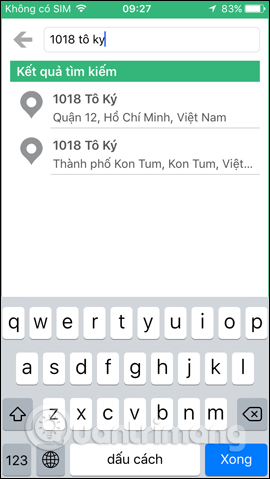 Nhập địa điểm xuất phát và đến