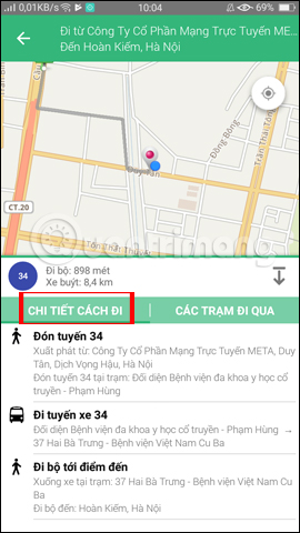 Cách đi cho tuyến xe buýt