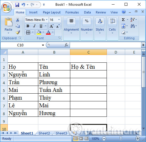 Cách gộp 2 cột Họ và Tên trong Excel không mất nội dung