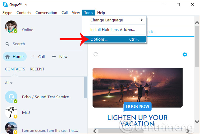 Nhấn chọn mục Tools
