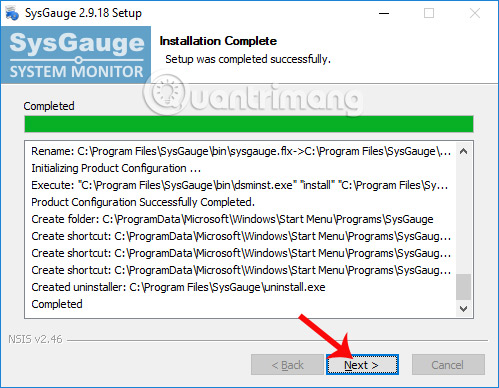 Hoàn thành quá trình cài đặt SysGauge