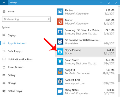 Danh sách ứng dụng trên Windows 10 