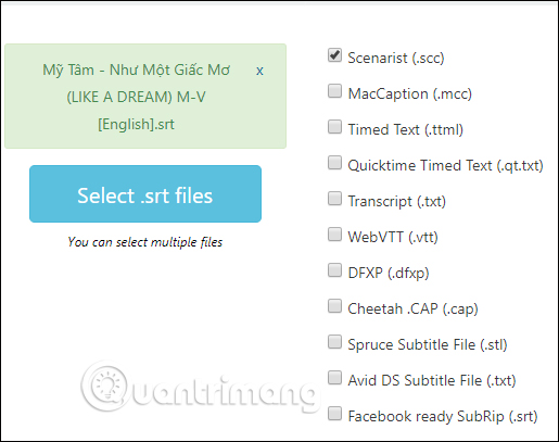 Chọn định dạng file phụ đề 
