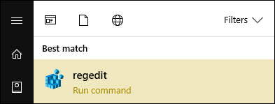 Tìm regedit trong menu Start