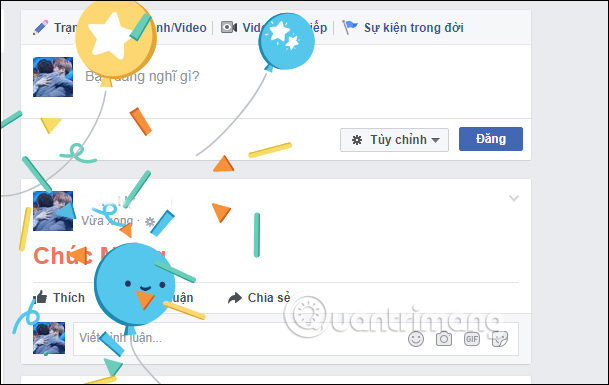 Viết satus Chúc mừng hiện hiệu ứng pháo hoa