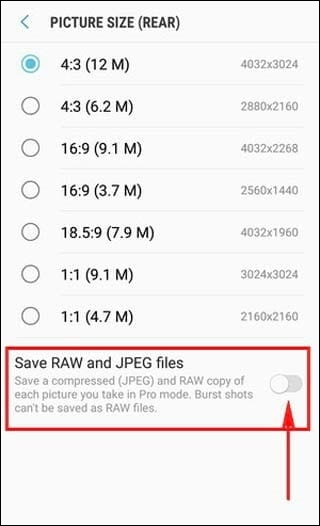 Lưu ảnh định dạng RAW