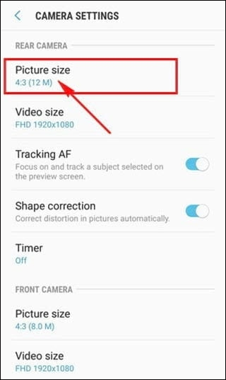 Nhấn chọn Picture size 