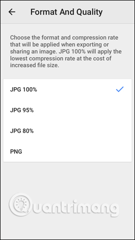 Chọn định dạng và chất lượng ảnh