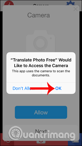 Cho phép Translate Photo sừ dụng Camera
