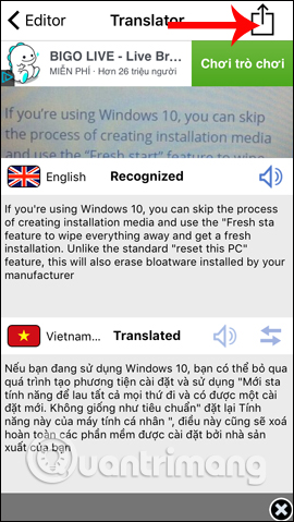 Tùy chọn cho đoạn dịch 
