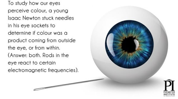 Để xem màu sắc đến từ vật thể hay đến từ trong con mắt ta, Issac Newton từng ghim cây kim bằng gỗ vào trong mắt mình