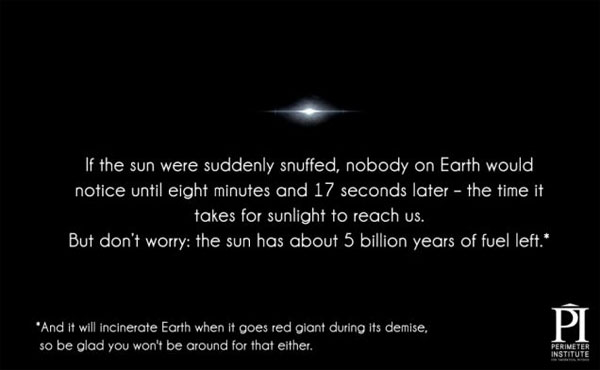 Nếu đột nhiên Mặt trời muốn “nghỉ hưu” thì phải sau 8 phút 17 giây con người trên Trái Đất mới biết được 
