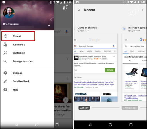 Nhấp chọn Recent
