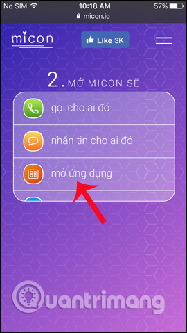 Chọn mở ứng dụng