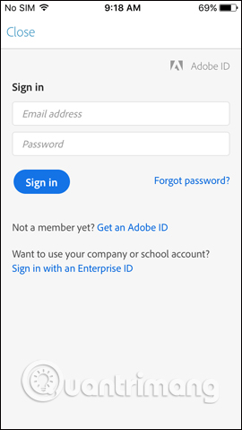 Nhập tài khoản Adobe