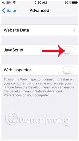 Tắt JavaScript cho Safari