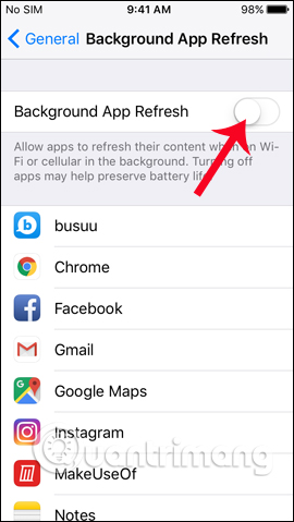 Tắt làm mới ứng dụng nền