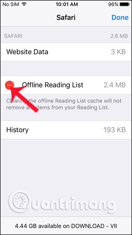 Xóa danh sách đọc Safari