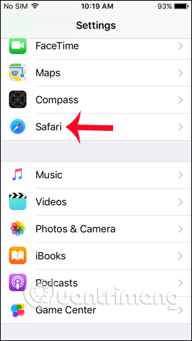 Nhấn chọn Safari