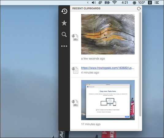 Nhấp vào bất cứ thứ gì trên giao diện Recent Clipboards