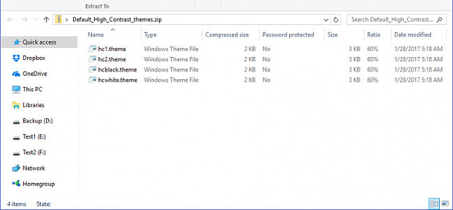Mở file zip theme HIgh Contrast