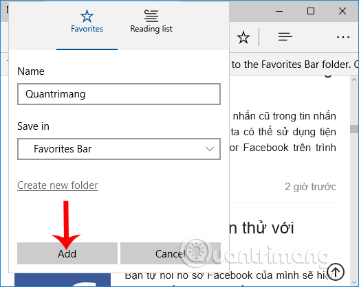 Tạo bookmark lưu website
